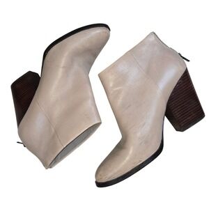 Cole Haan Womens Beige Leather Block Heel Ankle Booties Zip Size 9.5B